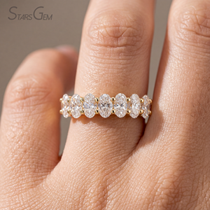 แหวนเพชรทรงรี 2.5*3.5 มม. แหวนเพชรทรงรีแบบ Eternity แหวนแต่งงานทองคำแท้ 10k ประดับเพชรแล็บ - Product Image 1