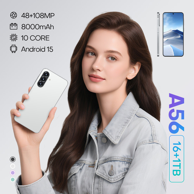 Hot Selling A56 Original 16gb+1tb 48MP+108MP Face Unlock Full Display Android 15 Cell Phone Smart Mobile Phone