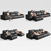 Sofá Cama Estilo Nube para Sala de Estar, Sofá Cama Moderno con Control Remoto y Taburetes Pequeños, Sofás Eléctricos de Cuero para el Hogar
