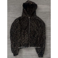 Hoodie Zipper Heavyweight dengan Logo Cakar Panther Berhias Rhinestone, Bahan Katun 300GSM untuk Pria, Ukuran Oversized, MOQ 2, Custom Pabrik
