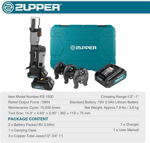 Zupper PZ-1930 Mini Pro Press Tool Kit avec 1/2 ", 3/4", 1 "Pro Press Jaws pour Copper <span class=keywords><strong>Viega</strong></span>, 2pcs Battery - Product Image 4