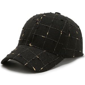 Mùa thu và mùa đông nữ 6-Panel Tweed cap màu đen và trắng kiểm tra thể thao Mũ bóng chày Mũ thời trang của phụ nữ bằng vải thông thường - Product Image 2