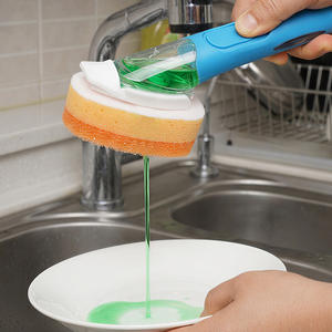 Spazzola per piatti <span class=keywords><strong>con</strong></span> dispenser di sapone da cucina, <span class=keywords><strong>serbatoio</strong></span> anti-perdita e doppia testa in spugna per la pulizia di pentole, padelle e lavelli - Product Image 1