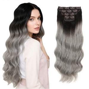 Paquete de 4 Extensiones de Cabello con Clip para Toda la Cabeza, <span class=keywords><strong>22</strong></span> Pulgadas, Onduladas y Rizadas, Cabello Sintético para Peinado Femenino - Product Image 2