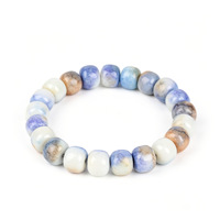 Bracelet élastique tendance en perles de verre amazonite teintes de 10 mm, plaqué or, avec perles tambour abaque craquelées, vente en gros