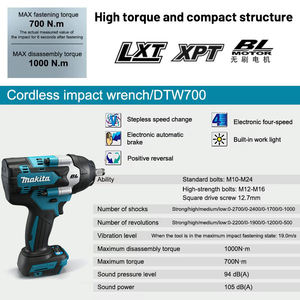 Clé à chocs sans fil <span class=keywords><strong>Makita</strong></span> <span class=keywords><strong>18V</strong></span>, <span class=keywords><strong>Makita</strong></span> DTW700, outil de démontage de boulons à couple élevé pour la réparation automobile, équipement lourd - Product Image 4