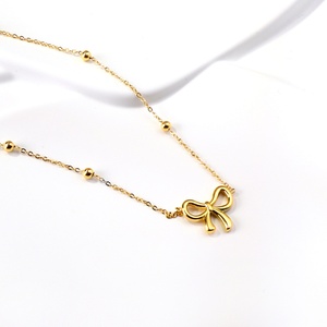 Collar de Moda de Acero Inoxidable con Baño de Oro PVD de 18K, Elegante y Minimalista, con Cadena de Eslabones y Colgante de Mariposa y Lazo, Joyería para Mujer - Product Image 4