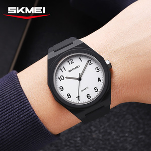 Skmei Quartz Watch Men Analog White Dial Black Silicone Strap 50m Water Resistant Simple Casual Wristwatch - Product Image 1