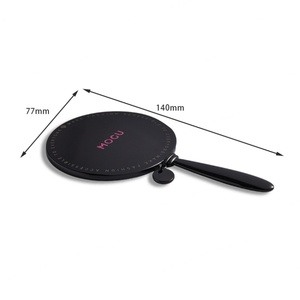 Miroir de maquillage rond en métal noir avec impression sérigraphique, petit format, avec pochette en PU, vente en gros - Product Image 5