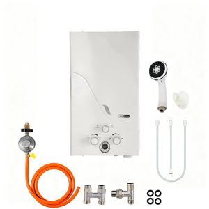 Chauffe-eau sans réservoir au <span class=keywords><strong>gaz</strong></span> naturel portable personnalisé avec échangeur de chaleur en cuivre, capacité de 16 L, boîtier en acier inoxydable, affichage LED - Product Image 1
