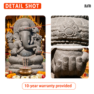 รูปปั้นพระพิฆเนศนั่งสมาธิแบบไทย ทำจากหินอ่อนสีดำสั่งทำพิเศษ สำหรับตกแต่งวัดตามหลักศาสนาไทย - Product Image 3