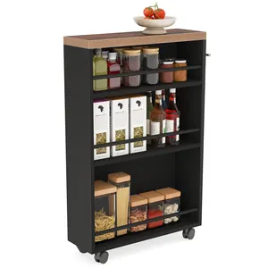 Tribesigns Slim Black Carts with Wheels Small Storage Shelf with Different Height Tiers Organization for Variety