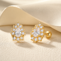 Boucles d'oreilles minimalistes en argent sterling 925 vermeil avec zircon en forme de goutte d'eau pour femmes, bijoux fins