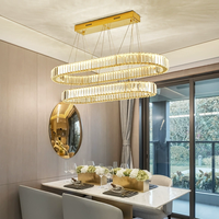 Lustre de restaurant moderne à double couche en cristal, forme ellipse, pour salle à manger et bar, style luxe, vente directe usine