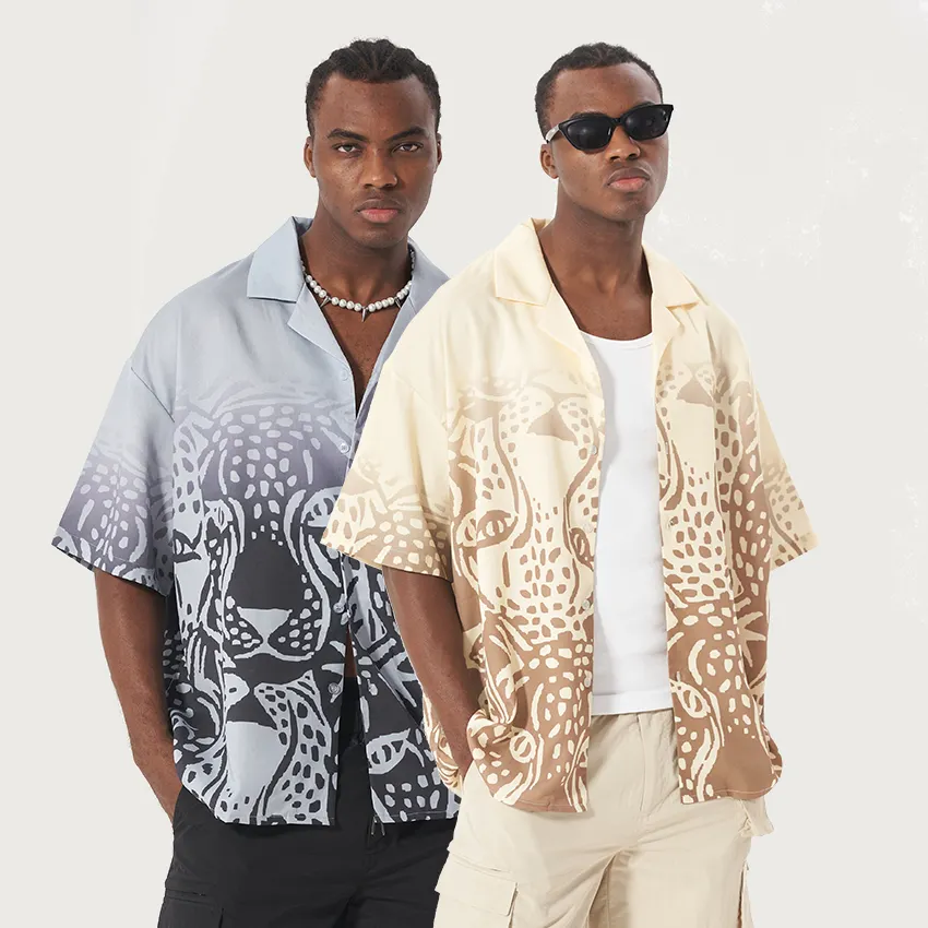 Summer Casual Resort Party Wear Short Sleeve Collar Hawaiian Beach Men Print Aloha Shirts Custom