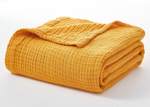 Plaid en <span class=keywords><strong>Gaze</strong></span> Tricotée Lyocell/<span class=keywords><strong>Coton</strong></span> 6 Couches Jaune <span class=keywords><strong>Moutarde</strong></span> Hypoallergénique Léger et Doux pour Lit et Voyage Toutes Saisons - Product Image 6