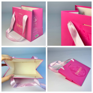 Sacs de courses réutilisables en carton blanc, sacs boutique avec poignée en ruban noir, sacs cadeaux en papier personnalisés avec votre propre logo - Product Image 4