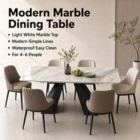 Ensemble de table à manger rectangulaire moderne pour hôtel et restaurant, plateau en marbre blanc, structure métallique, mobilier en conteneur complet