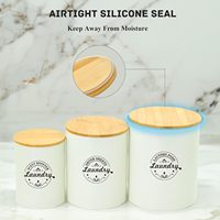 3 Set Crème Buanderie Stockage Pod Conteneurs PP Séchoir Porte-Feuilles Couvercles Distributeur d'étiquettes pour l'organisation de la décoration de votre espace
