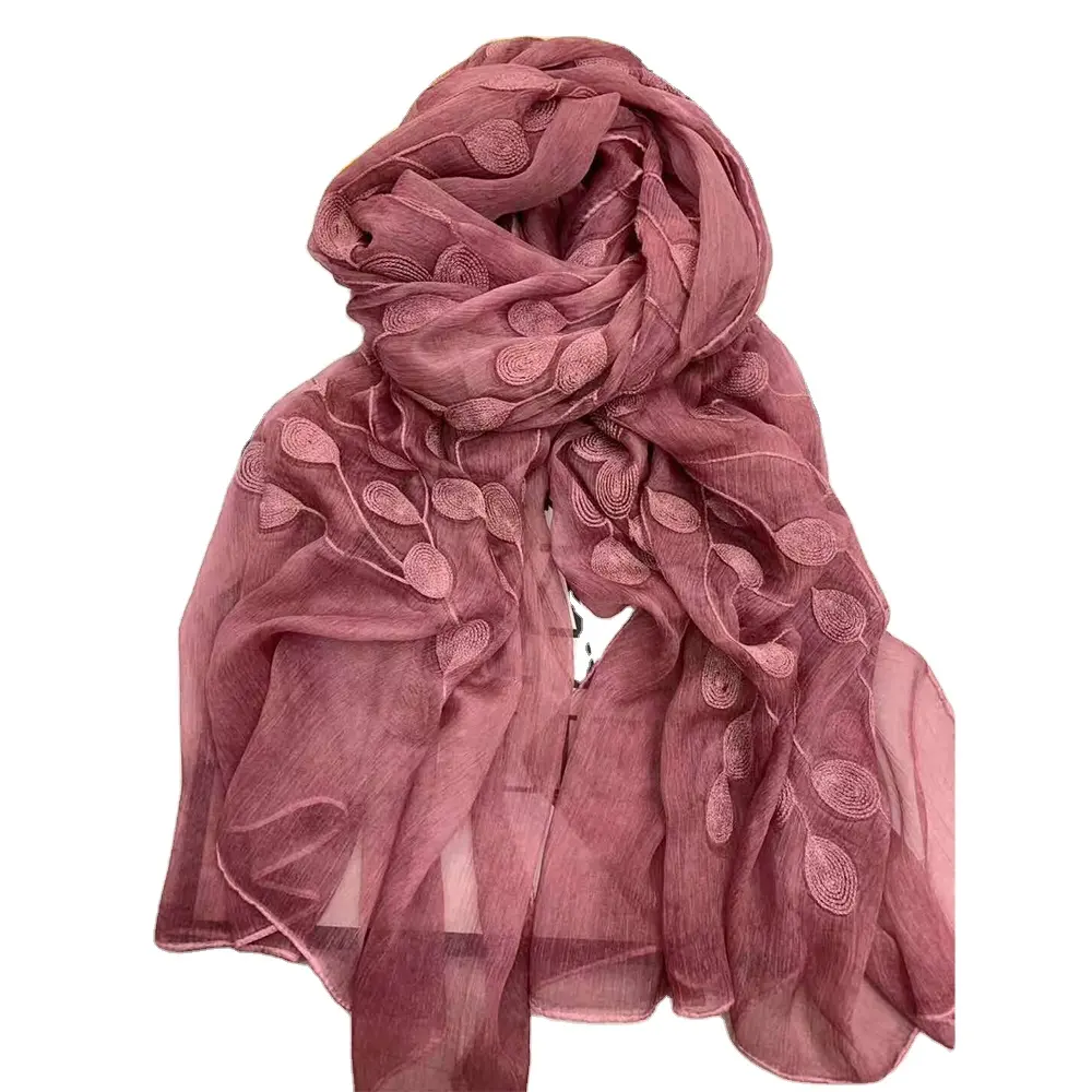2021 Summer embroidery shawl new silk scarf wool silk scarf women's long versatile beach sunscreen scarf wholesale