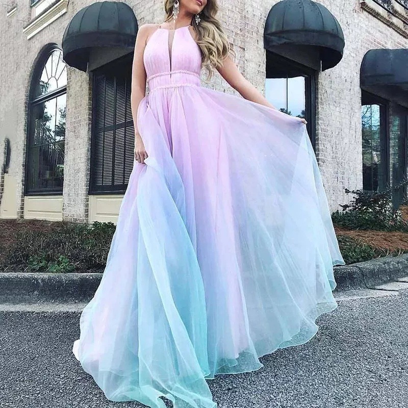 Romantic Rainbow Sexy Luxury Dress - Strapless Evening Gown