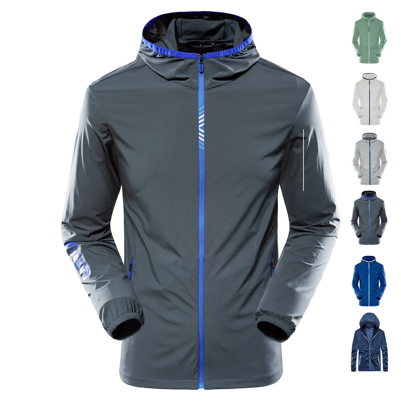 방수 경량 레인 코트 Packable 후드 자켓 남성용 UV 보호 코트