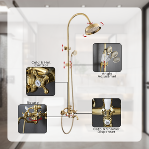 Set <span class=keywords><strong>Doccia</strong></span> Bagno Antico a Doppia Maniglia, Miscelatore <span class=keywords><strong>Doccia</strong></span> a Parete in Ottone - Product Image 2