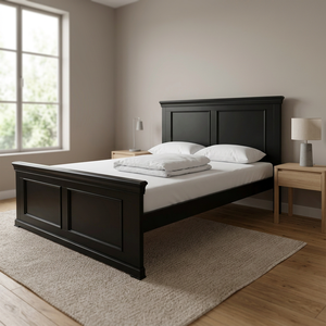 Cadre de lit King Size en pin Radiata et MDF - Design européen robuste en noir et blanc classique pour appartements et suites d'hôtel - Product Image 6