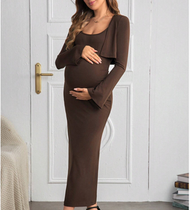 Conjunto de Pijama de Maternidad, Ropa de Dormir Sexy, Camisón, Cárdigan de Manga Larga para Mujer y Vestido Midi Ajustado sin Mangas, Vestidos de Maternidad - Product Image 4