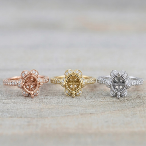 Flower Shape 18K Solid White Gold Diamond Engagement Ring Pave Setting Women's Classic Fine Jewelry Solitaire Semi Mount - Product Image 5