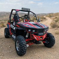 Véhicule tout-terrain UTV 650cc 4x4 à transmission par arbre, peint en rouge et noir, deux places pour adultes, adapté au désert, avec blocage de différentiel.