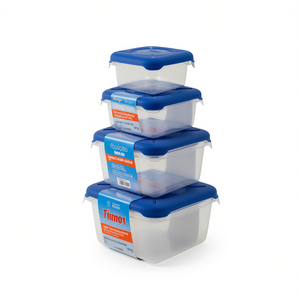 Recipientes Apilables para Almacenamiento de Alimentos Frigobella Minimalist Square, 0.50+1.00+1.75+3.10L, Naranja y Azul, Material PP, para Uso en la Cocina - Product Image 1