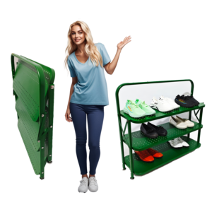 Espositore per scarpe pieghevole in metallo su misura per la casa colore <span class=keywords><strong>rosa</strong></span> verde espositore a 3 livelli moderno e classico - Product Image 1