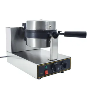 Máquina de waffle elétrica rotativa de aquecimento rápido, aço inoxidável, para atacado