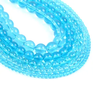 AsVrai U 4mm-12mm Lake Blue Glass Crystal Charms Beads Round Loose Stone Beads for Jewelry Making Findings DIY Bracelet Handmade