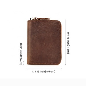 Custom Vintage Coin Purse Zipper Mini Card <b>Holder</b> Genuine Leather Women Minimalist Zipper Wallet Short Coin Purse - Product Image 2