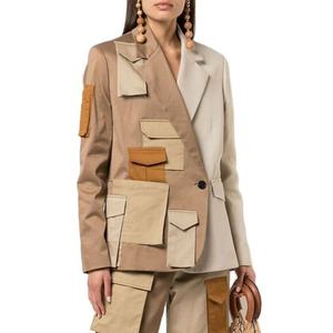 Nouvelles vestes d'automne pour femmes, vestes de costume élégantes pour le travail, vestes simples vintage surdimensionnées avec poche plaquée en lin et coton - Product Image 1