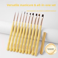 Nouvel ensemble de nail art de luxe avec manche en bois et longue tige, en nylon, style japonais, pour peinture au gel UV, dessin de lignes, dégradé et liner carré