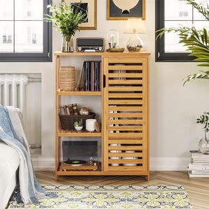 Armoire de rangement à quatre niveaux en bambou, 66x33x88cm, armoire multifonctionnelle pour salon et salle de bain, design scandinave moderne - Product Image 4