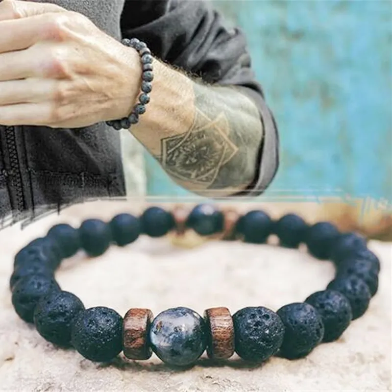 Wholesale Factory Men Bracelet Natural Moonstone Bead Tibetan Buddha Chakra Jewelry Pulseras Lava Stone Men Beaded Bracelets