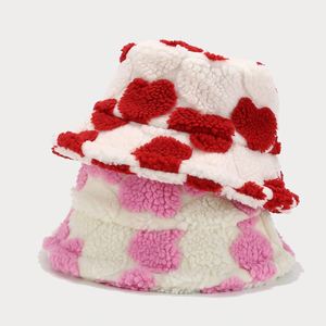 2024 New Autumn Winter Cute Girl Lady Women Heart Pattern Plush Warm Bucket <b>Hat</b> - Product Image 2