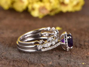 Wholesale 925 <b>Sterling</b> <b>Silver</b> Jewelry Round Cut Dainty <b>Ring</b> Amethyst <b>Ring</b> <b>Sets</b> - Product Image 4