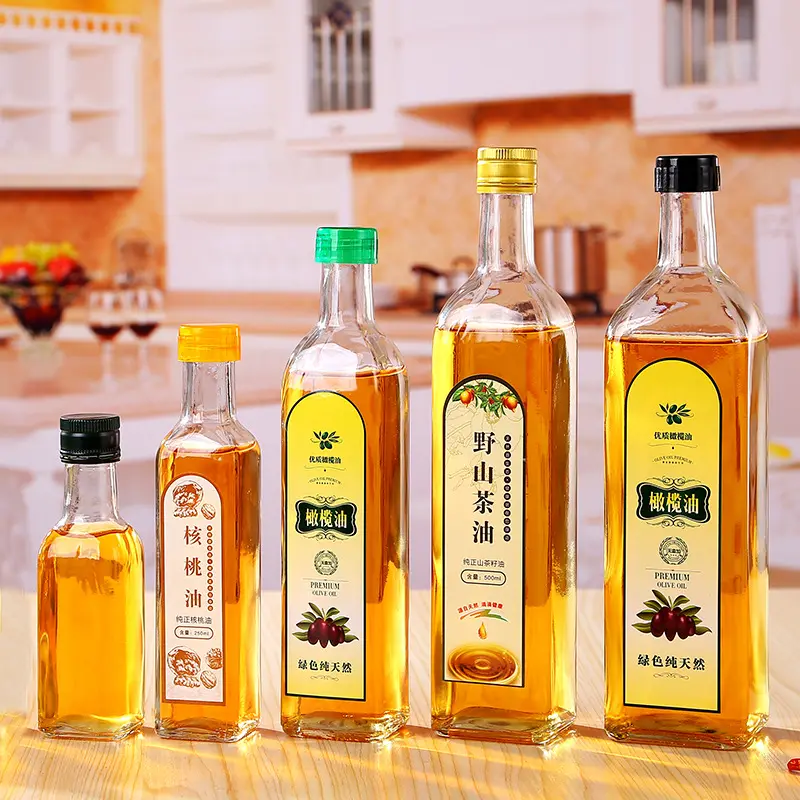 china wholesale cooking oil bottle glass 25oz empty fancy square vinegar bottle 750ml with metal lid