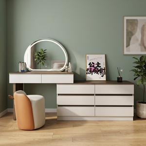 Modern Makeup Vanity <b>Table</b> With Lighted <b>Mirror</b> Storage Desk For Bedroom Furniture - Product Image 4