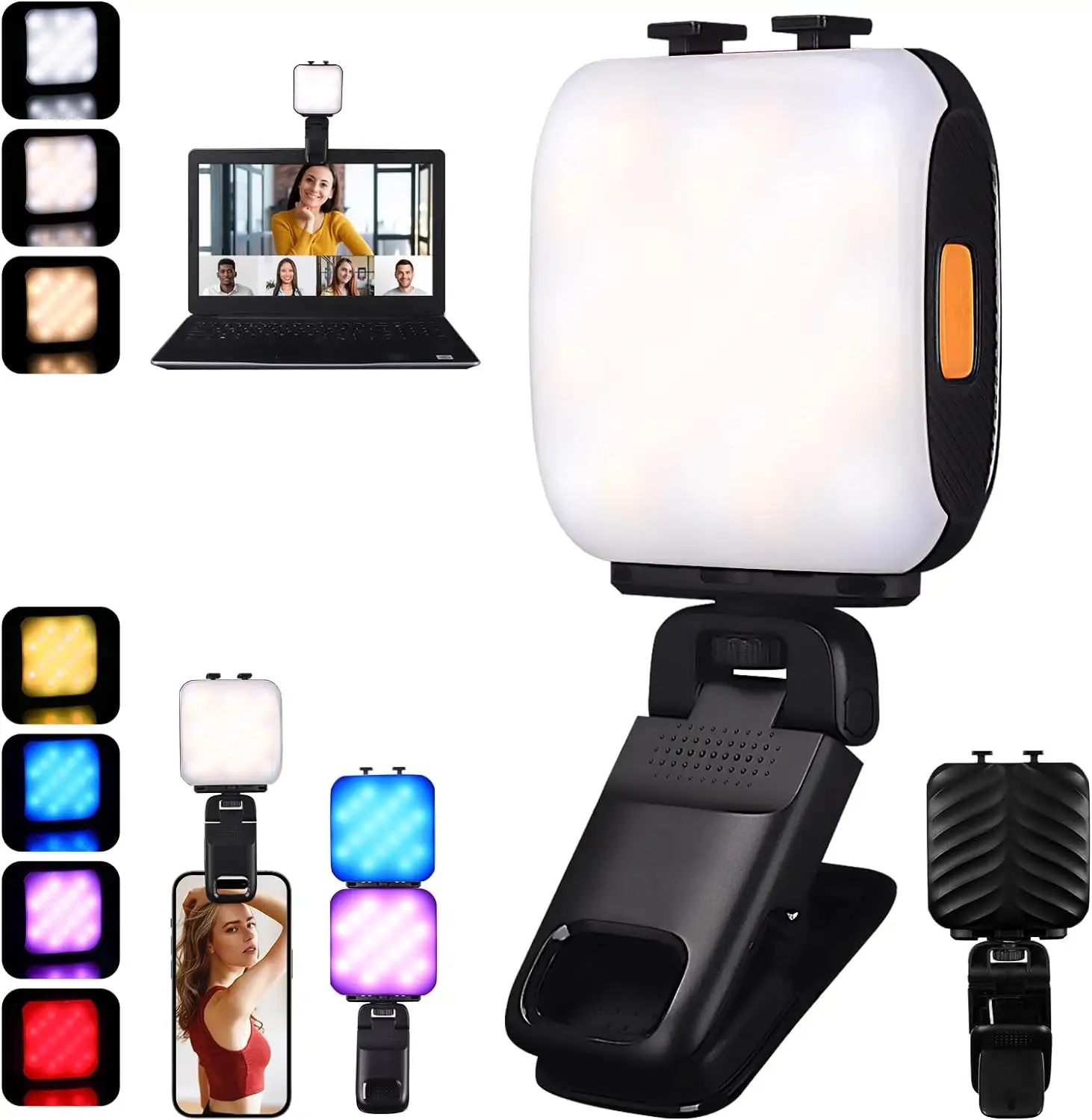 CYKE-Lampe à selfie rétractable D4 pour téléphone, 3 modes d'éclairage, clip de lumière 13 RGB, LED portable pour iPhone, ordinateurs portables pour selfies
