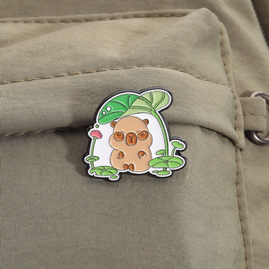 可爱水豚珐琅别针夏季动物胸针西瓜荷叶徽章礼品饰品批发供应 - Product Image 3
