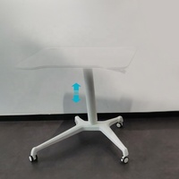 Bureau assis-debout pneumatique moderne à une seule jambe en aluminium avec mécanisme de levage et base mobile, poste de travail réglable en hauteur