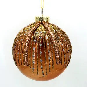 Christmas decoration supplier hand blow glass ornament brown with gem decor glass balls