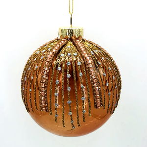 Christmas Decoration Supplier Hand Blow Glass Ornament Brown with Gem Decor Glass Balls