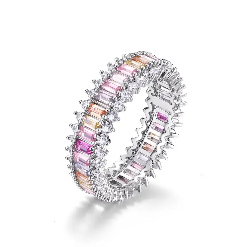 2024 Best Verkopende Zilveren Regenboog Zirkonia Jubileum Eternity Ring Multi Kleuren Cz Kristal Trouwring Ringen Voor Vrouwen